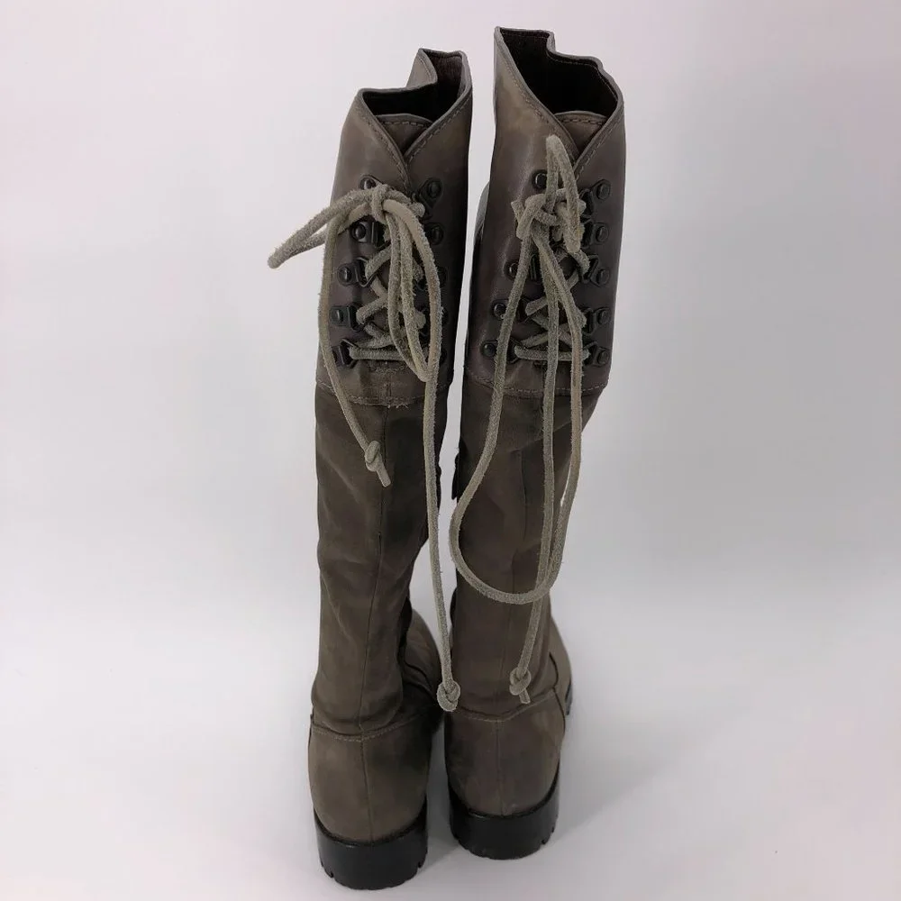 Cole Haan Nike Air Waterproof Knee High Boots Weathered Suede Leather Brown Lace - Picture 14 of 16